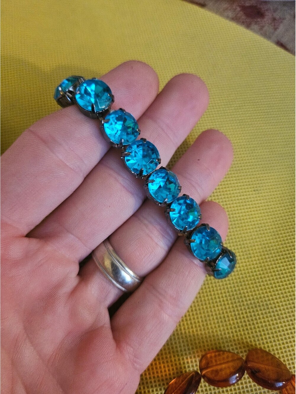 Blue color stone stretch bracelet as-shown - unknown origin- As is